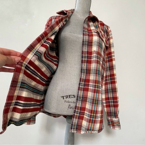 American Eagle shacket overshirt jacket thick flannel plaid red black and cream - Picture 2 of 7